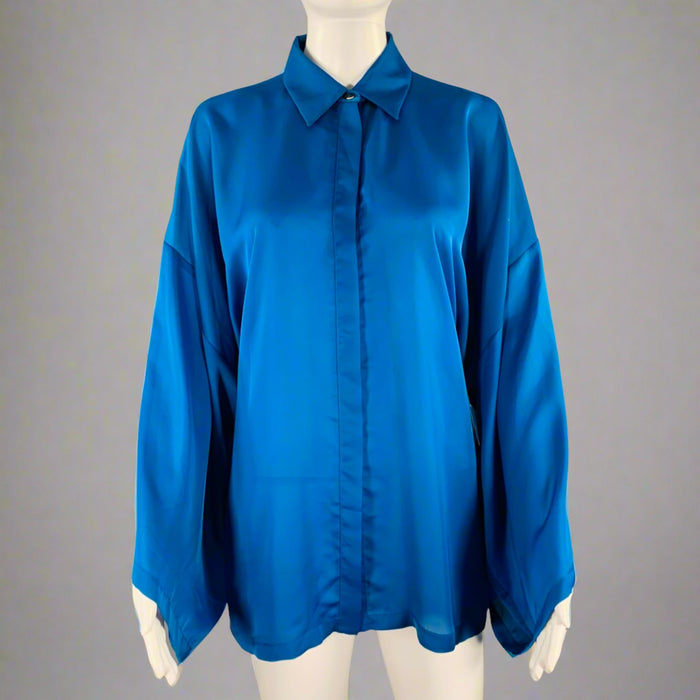 VERSACE COLLECTION Size 6 Blue Polyester Wing Sleeve Blouse