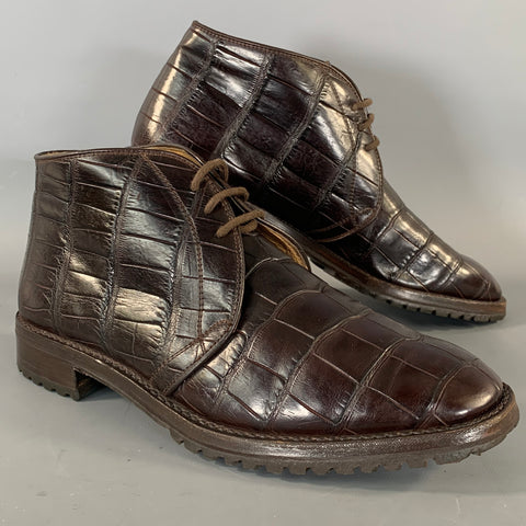 NEIMAN MARCUS Size 7.5 Brown Leather 1901 459 Embossed Chukka Boots
