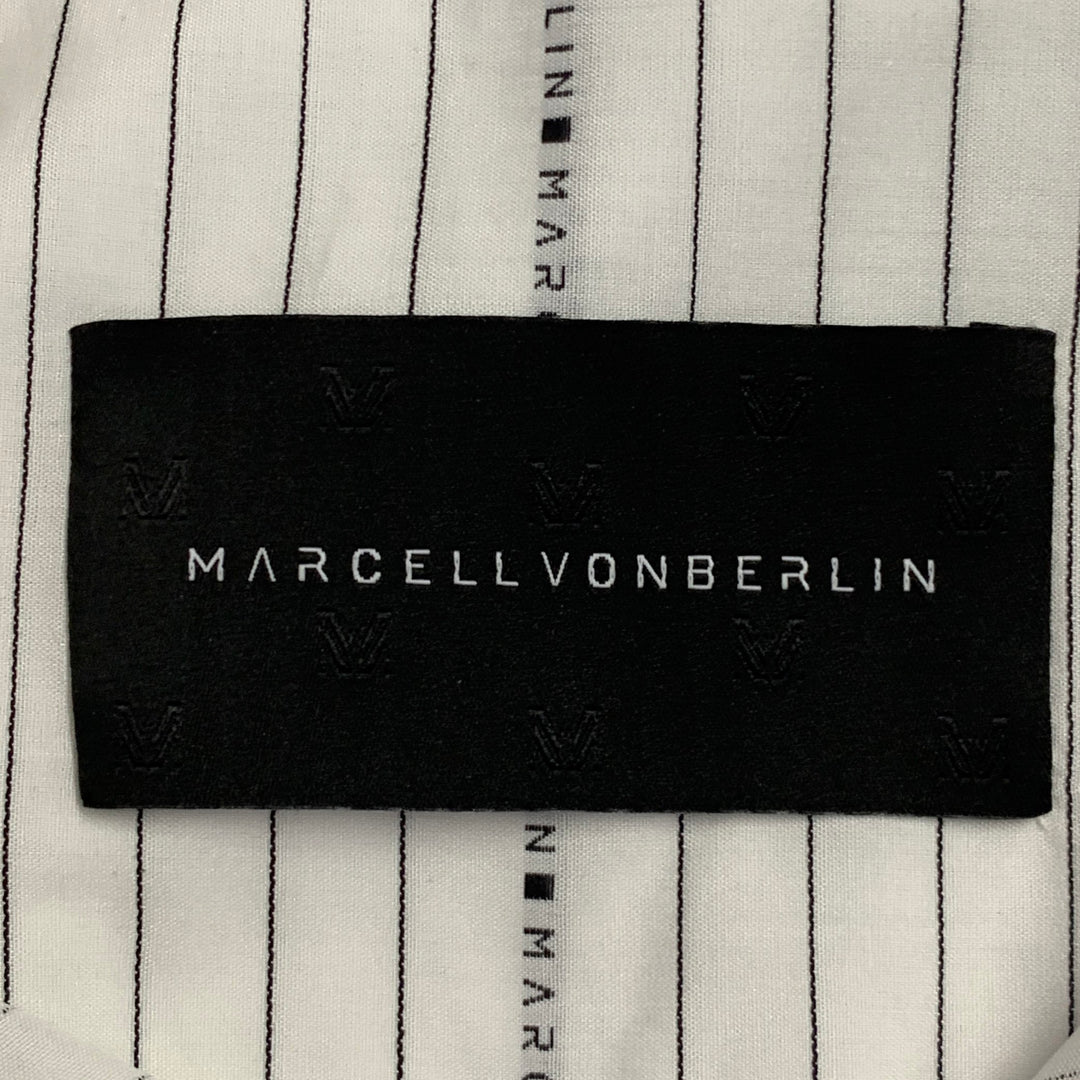 MARCELL VON BERLIN Size 36 White Black Logo Pinstripe Cotton Oversized Long Sleeve Shirt