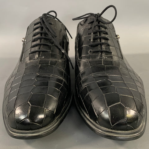 CESARE PACIOTTI Size 8 Black Embossed Leather Lace Lace Up Shoes