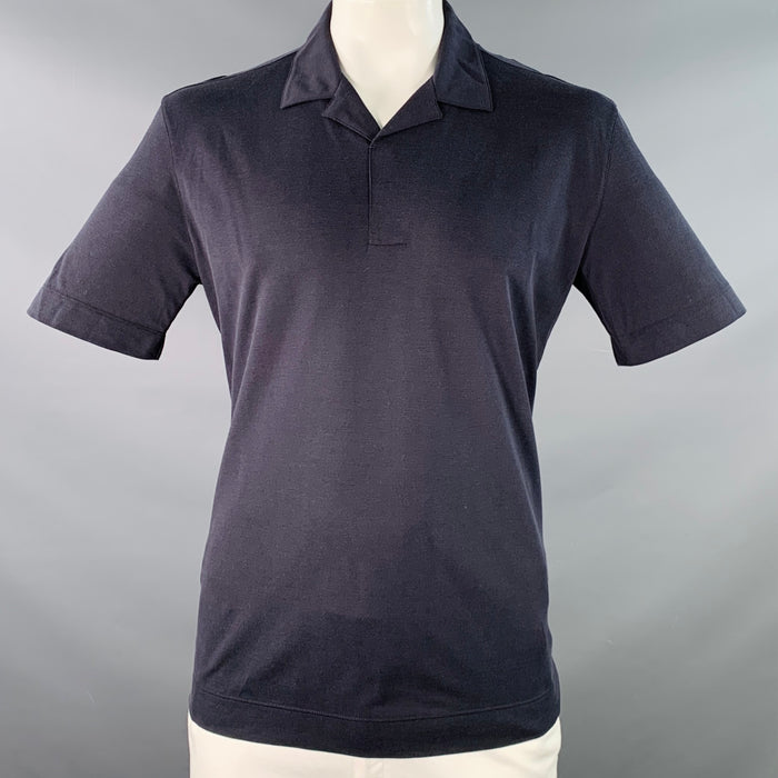 ERMENEGILDO ZEGNA Size 42 Navy Silk Cotton Half Placket Polo