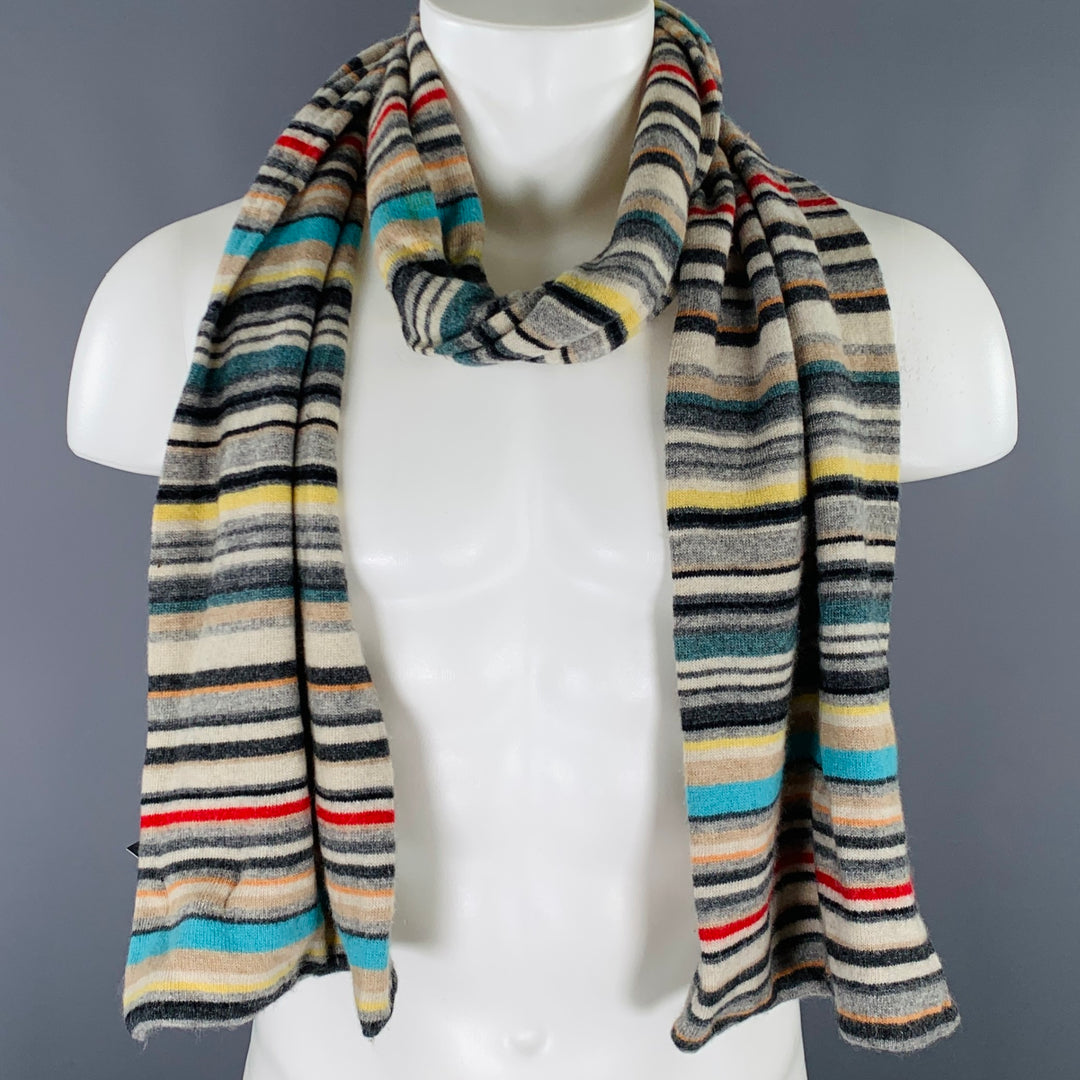 PAUL SMITH Multi Color Stripe Cashmere Blend Knit Scarf