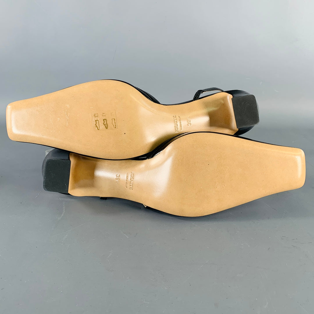 KHAITE Size 9.5 Marfa Black Gold Leather Crinkled Chain Slingback Pumps