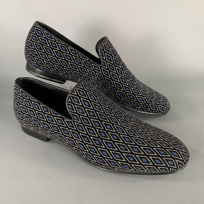 JIMMY CHOO Sloane Size 8 Navy Black Diamond Velvet Loafers