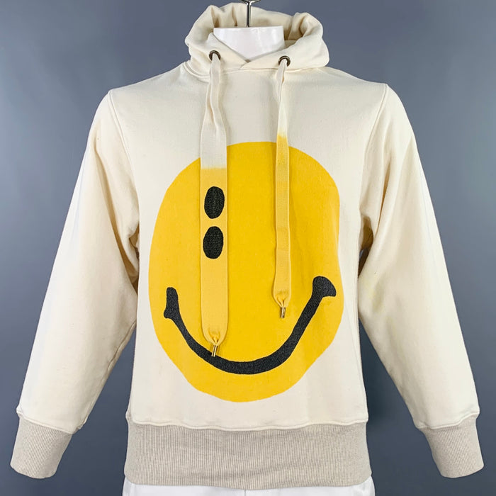 KAPITAL Size L Cream Yellow Smiley Face Cartoon Cotton Hooded Sweatshirt