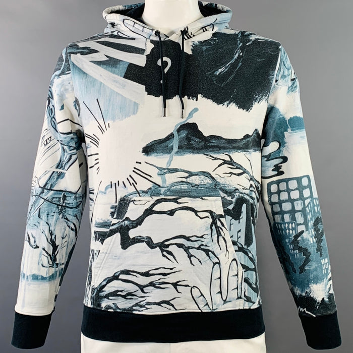PS by PAUL SMITH Size XL White Navy Landscape Graphic Cotton Hoodie Sweatshirt