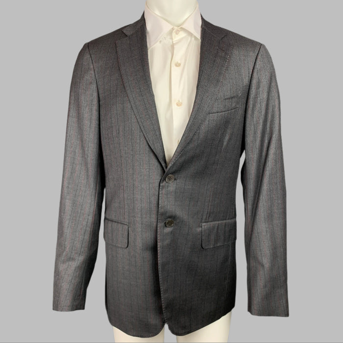 ISAIA Size 40 Grey Charcoal Red Stripe Wool Notch Lapel Sport Coat