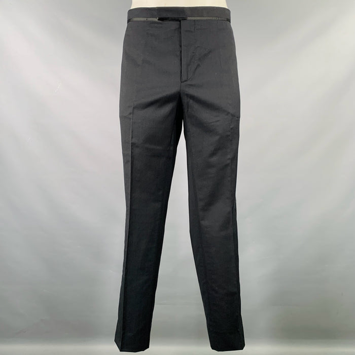 ETRO Size 38 Black Wool Cotton Tuxedo Dress Pants