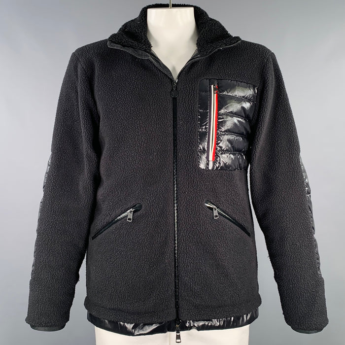 MONCLER Size L Black Mixed Fabrics Down Filled Zip Up Jacket