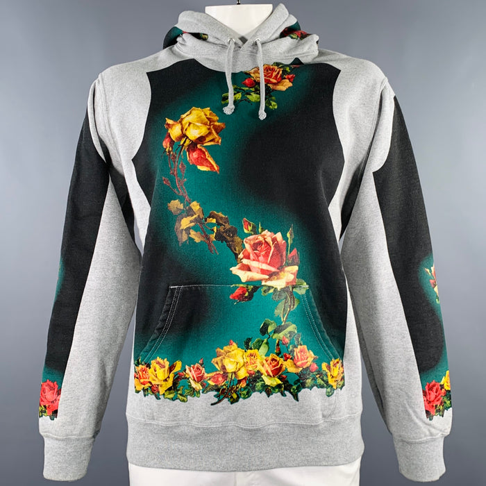JEAN PAUL GAULTIER x SUPREME SS19 Size L Grey Multi Color Floral Cotton Blend Hooded Sweatshirt