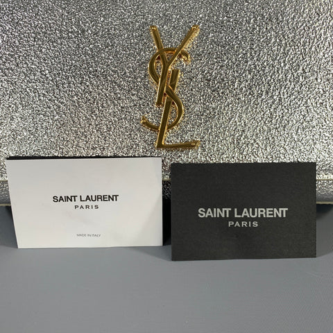 YSL Silver Gold 657228 Metallic Leather Cross Body Bag