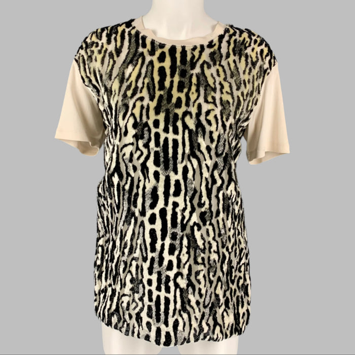 GIAMBATTISTA VALLI Size XS White Black Silk Animal Print T-Shirt