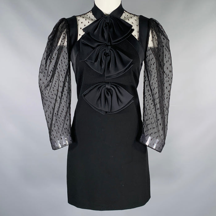 GIVENCHY Size S Black Lace Bows Long Sleeve Dress