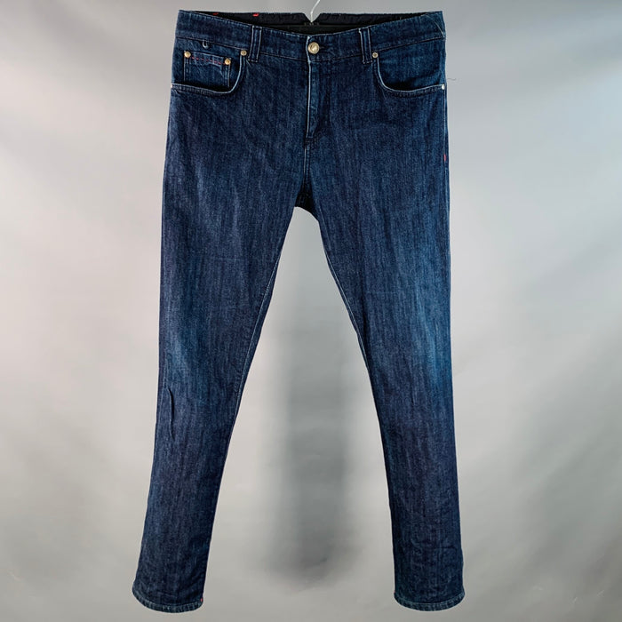 ISAIA Size 34 Blue Cotton Selvedge Twill Skinny Jeans