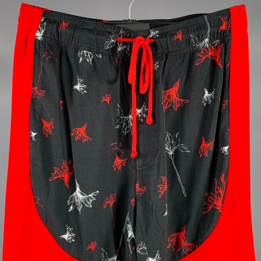 PRABAL GURUNG Size S Black Red Floral Lounge Casual Pants