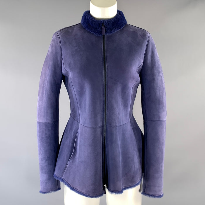 ARMANI COLLEZIONI Size 6 Purple Lavender Shearling UMGO3P UMPO2 Sheepskin Coat