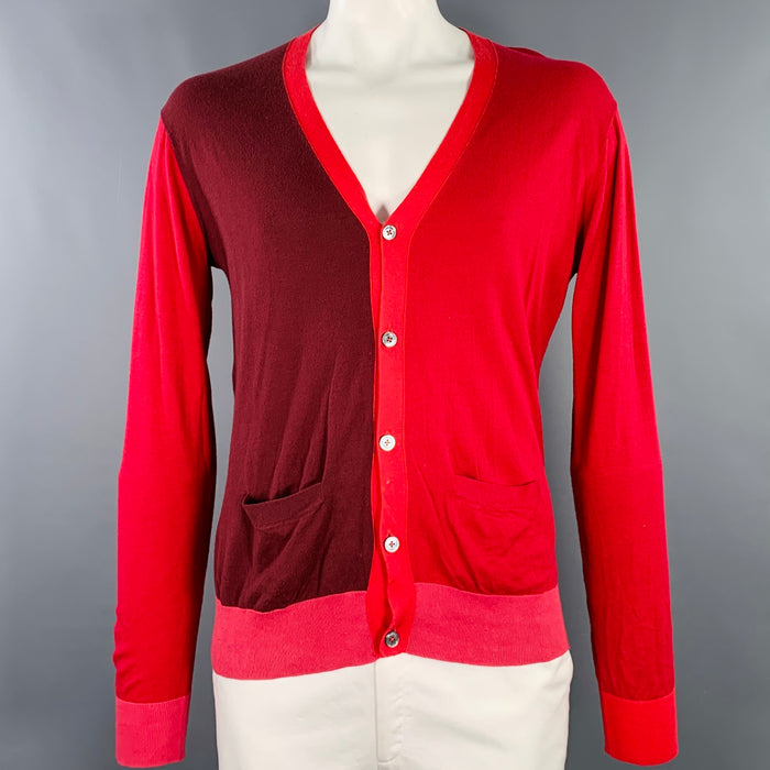 PS by PAUL SMITH Size L Red Burgundy Two Toned Cotton Silk Cashmere Cardigan