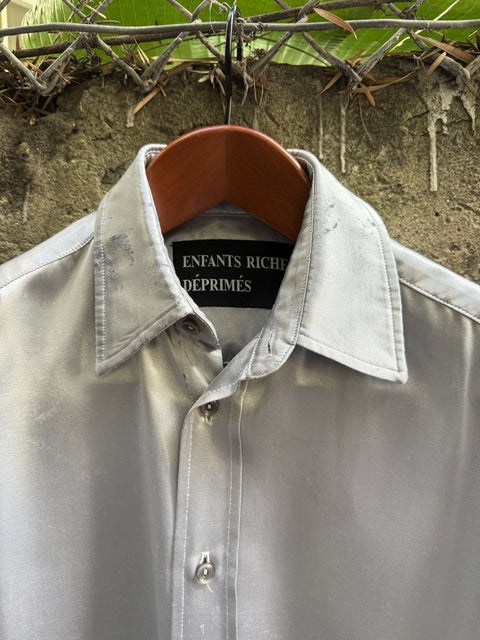 ENFANTS RICHES DEPRIMES SS2016 Size M Silver Metallic Silk Button Up Long Sleeve Shirt