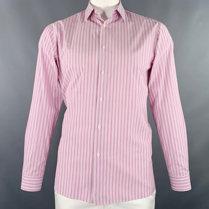 HUGO BOSS Size L Purple White Stripe Cotton Long Sleeve Shirt