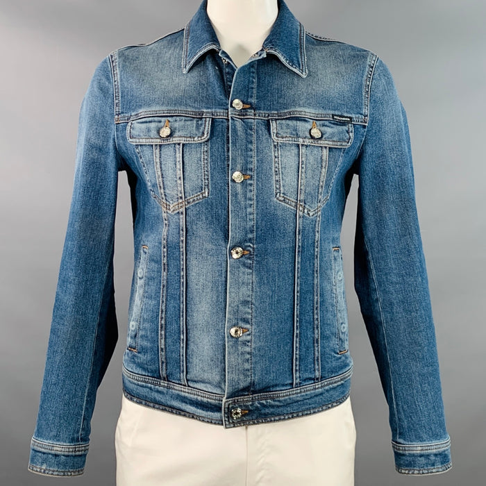 DOLCE & GABBANA Size L Blue Cotton Blend Denim Trucker Jacket