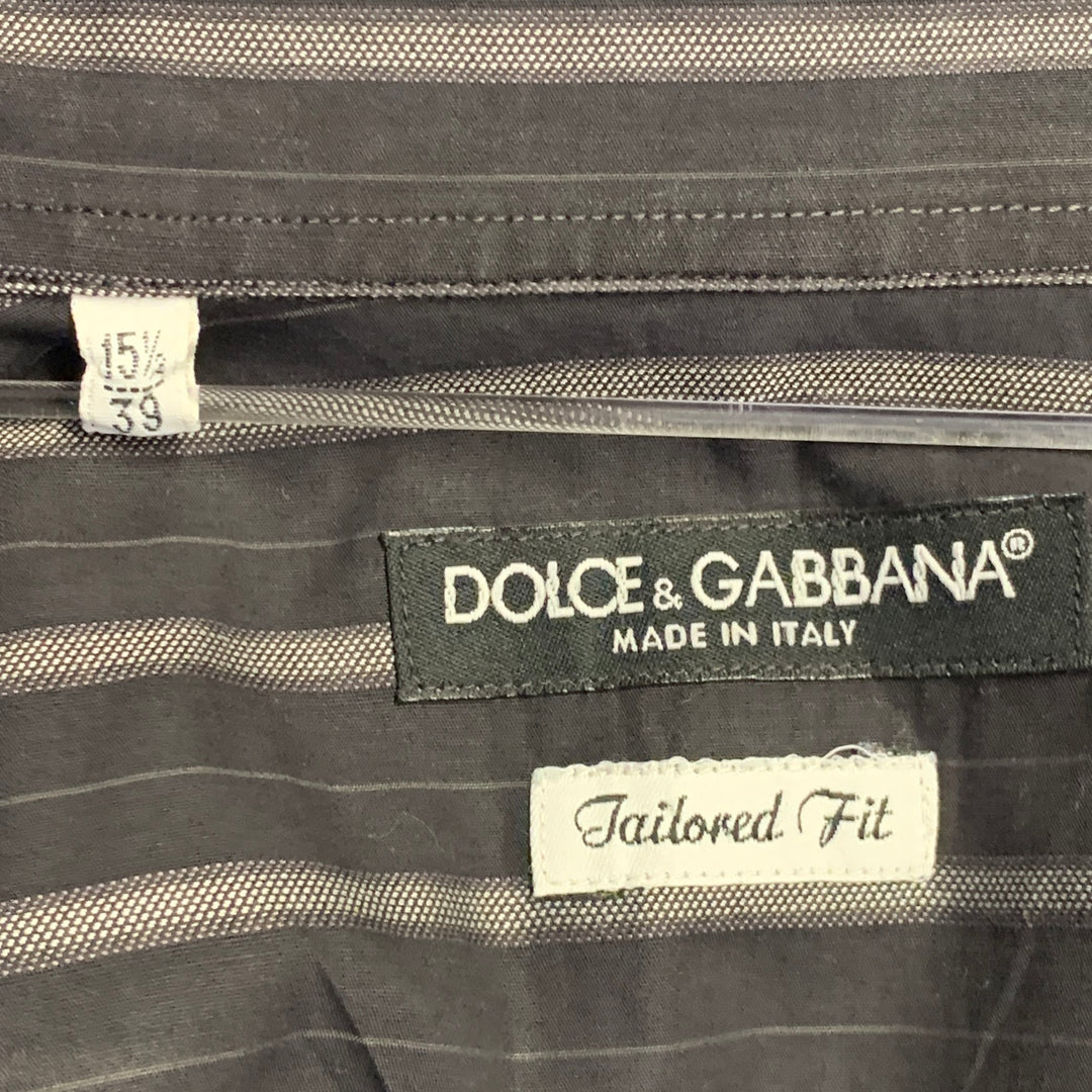DOLCE & GABBANA Size S Black Grey Stripe Cotton Curved Cutaway Long Sleeve Shirt