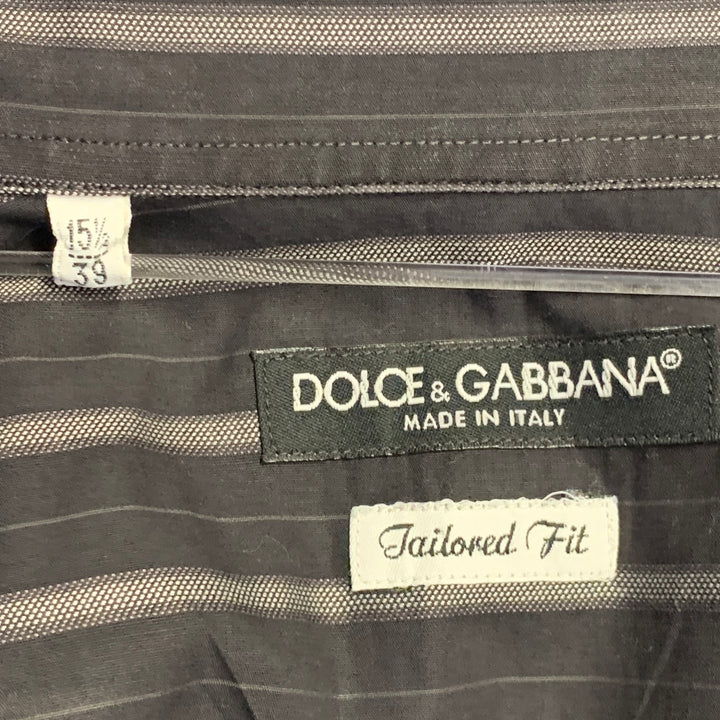 DOLCE & GABBANA Size S Black Grey Stripe Cotton Curved Cutaway Long Sleeve Shirt