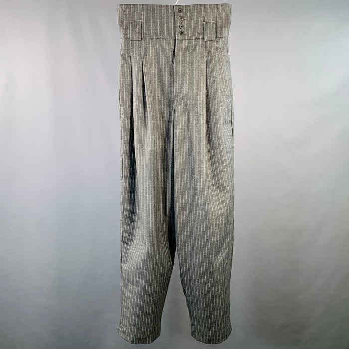 HAIDER ACKERMANN Taille 32 Pantalon décontracté taille haute en laine rayé gris et blanc