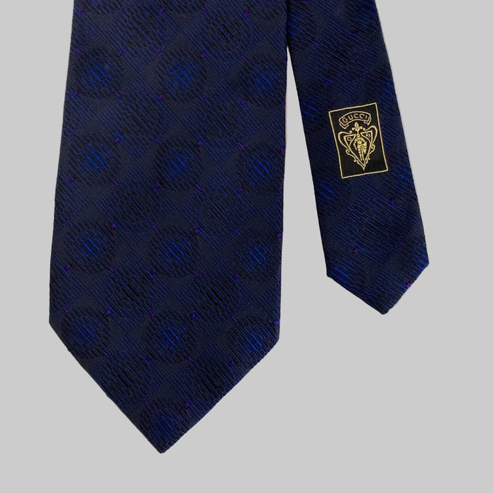 GUCCI Navy Blue Geometric Silk Jacquard Tie