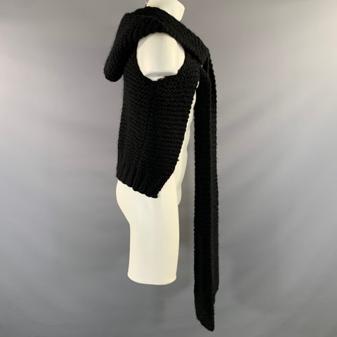 THE VIRIDI-ANNE Size L Black Knitted Wool Hooded Vest