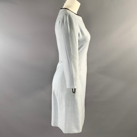 OSCAR Size 6 Black Light Blue Wool & Cashmere Knee Length Dress