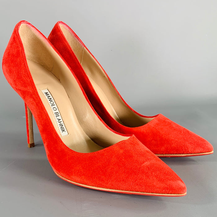 MANOLO BLAHNIK Size 6.5 Red Suede Pointed Toe Pumps