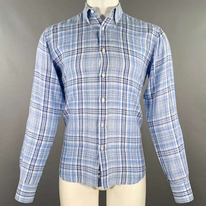 ETRO Size 40 Blue White Plaid Button Down Long Sleeve Shirt