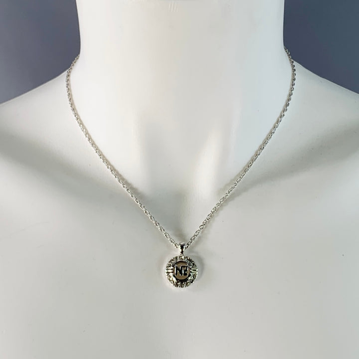 NINA RICCI Silver Chain Link Metal Monogram Pendant Necklace