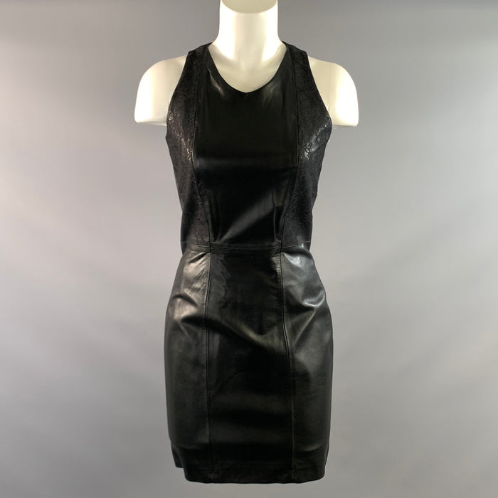 VERSUS by GIANNI VERSACE Size 6 Black Gold Leather Lace BodyCon Cocktail Dress