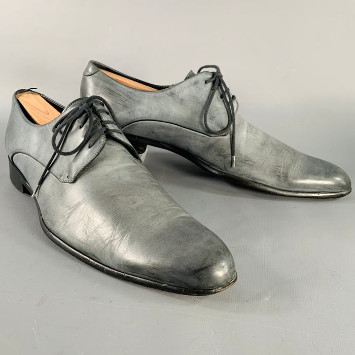 DOLCE & GABBANA Size 10.5 Grey Leather Derby Lace-Up Shoes