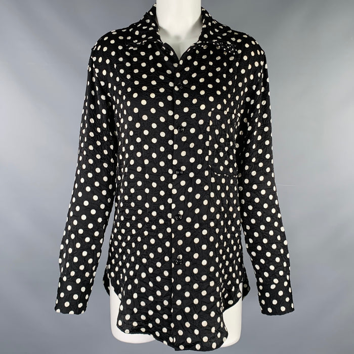YOHJI YAMAMOTO Size S Black White Polyester Polka Dot One pocket Blouse