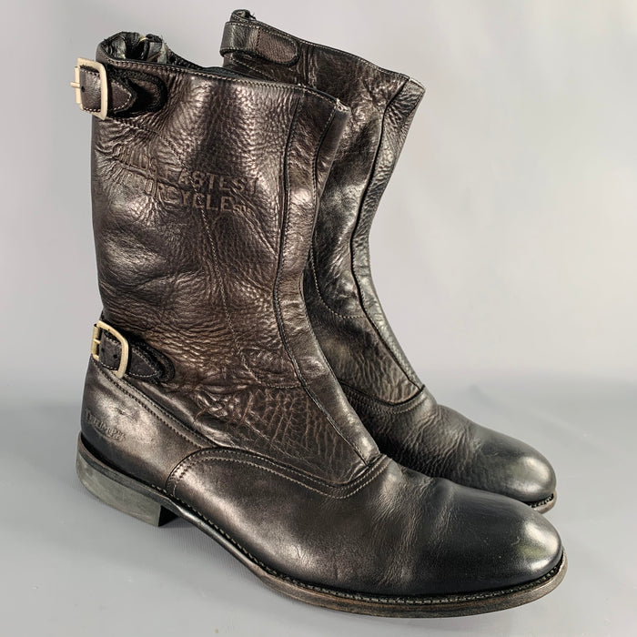 PAUL SMITH Size 12 Black Leather Motorcycle Boots