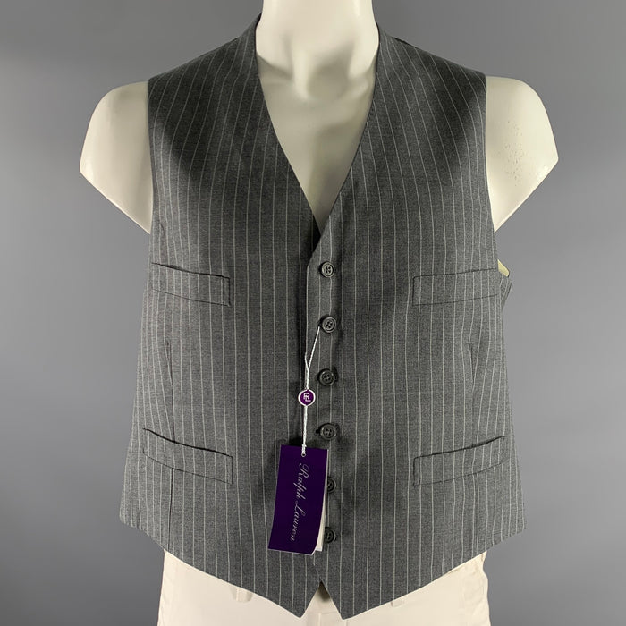 RALPH LAUREN Size 46 Grey White Pinstripe Wool Cashmere Vest