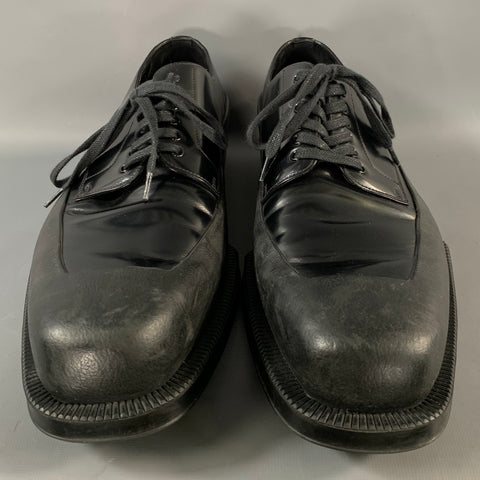 PRADA Size 12 Black Leather Derby Lace Up Shoes