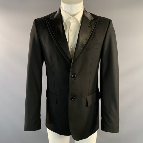 DAVID MAYER Chest Size 38 Black Polyester & Viscose Peak Lapel Sport Coat