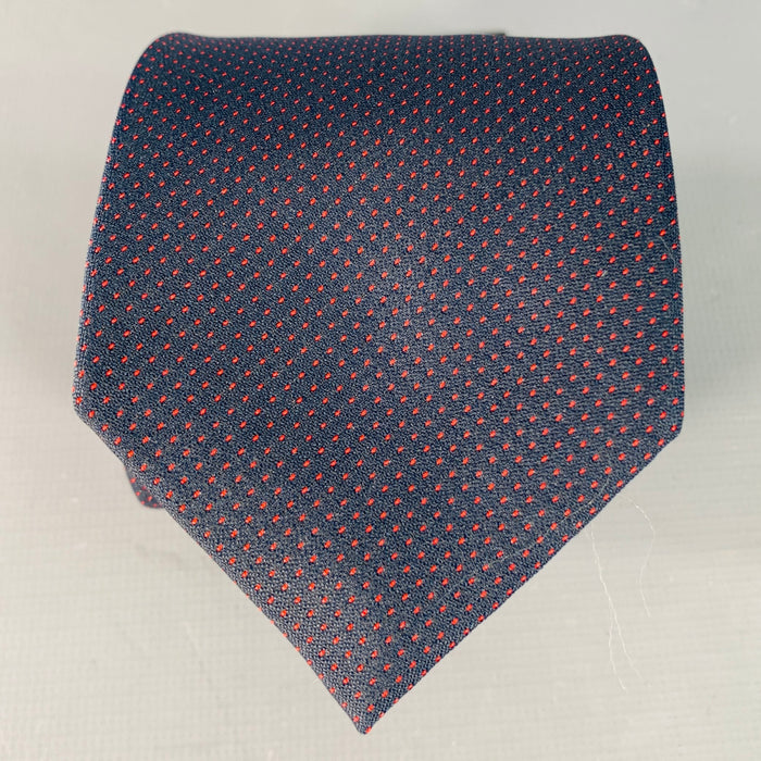 GUCCI Navy Red Dots Silk Skinny Tie