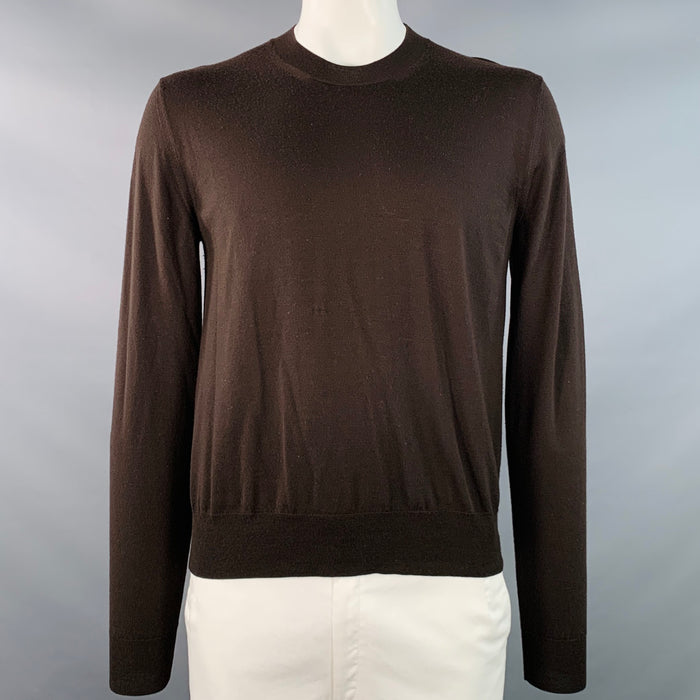 BOTTEGA VENETA Size L Brown Jersey Wool Long Sleeve Crew Neck Pullover