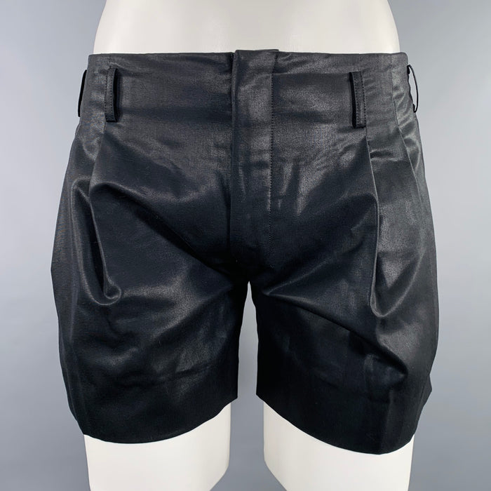 COMME des GARCONS HOMME PLUS Size S Black Shimmery Wool Blend Pleated Shorts