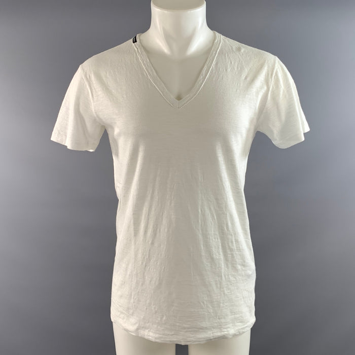 DOLCE & GABBANA Size S White Cream See Through Cotton Linen V Neck T shirt