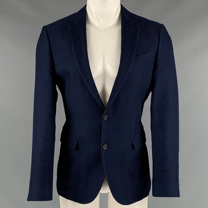 HUGO BOSS Size 40 Navy Textured Virgin Wool Blend Sport Coat