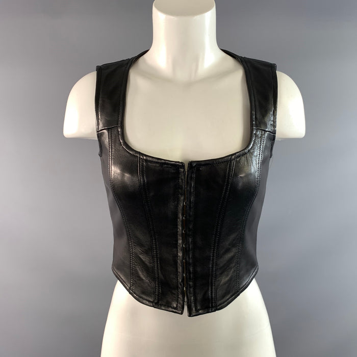 RED VALENTINO Spring 2016 Size 42 Black Leather Cropped Casual Top