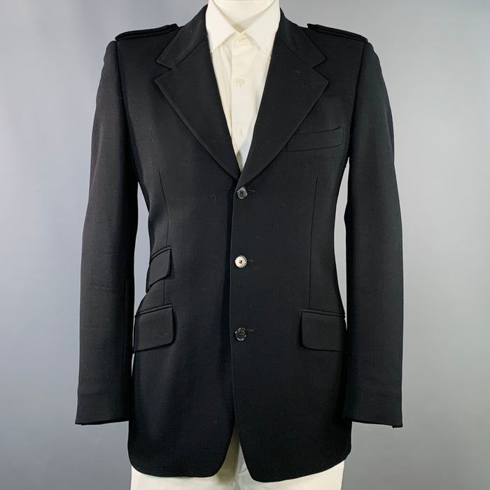 GUCCI Size 42 Black Wool Twill Epaulets Notch Lapel Sport Coat