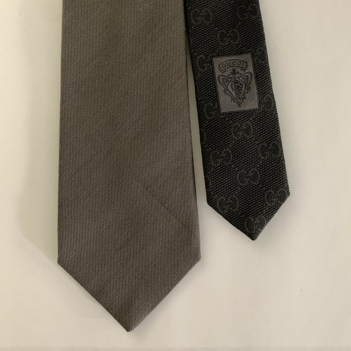 GUCCI Grey Mixed Pattern Cotton Silk Tie