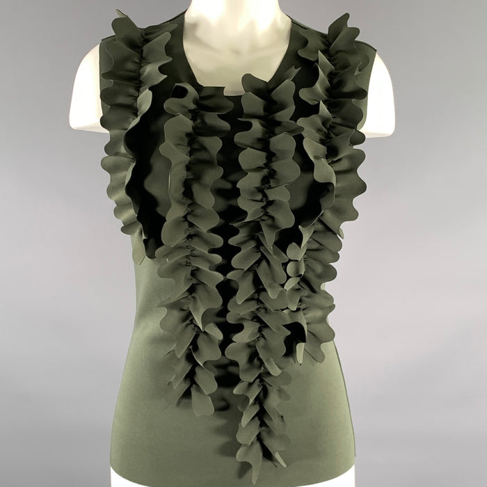 DRIES VAN NOTEN Size XS Green Olive Polyester Blend Ruffled Casual Top