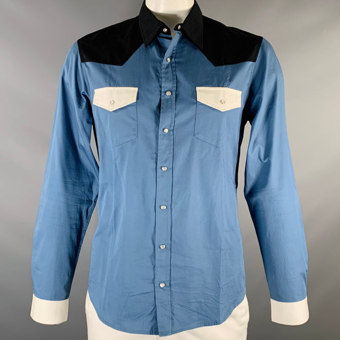 SANDRO Size XL Blue Black White Color Block Cotton Western Long Sleeve Shirt
